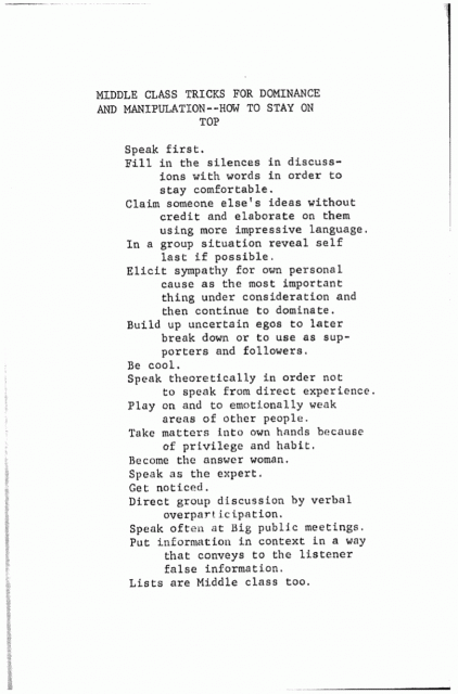 Notes toward a Women's Analysis of Class - Middle-Class Tricks for Dominance and Manipulation
