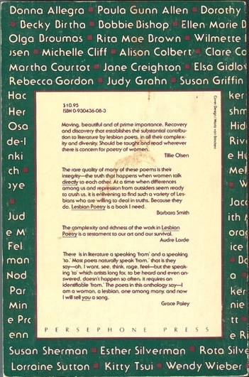 Lesbian Poetry Back Cover